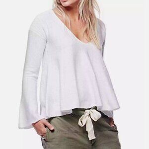Free People Sundae Bell Sleeve Plunging V Neck Oversize Flouncy Swing Top (M)